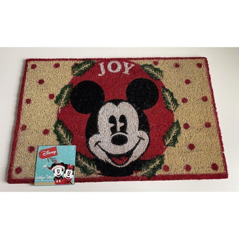 Disney Mickey Mouse Mistletoe Christmas Holiday Coir Door Mat 18x28” Outdoor NEW